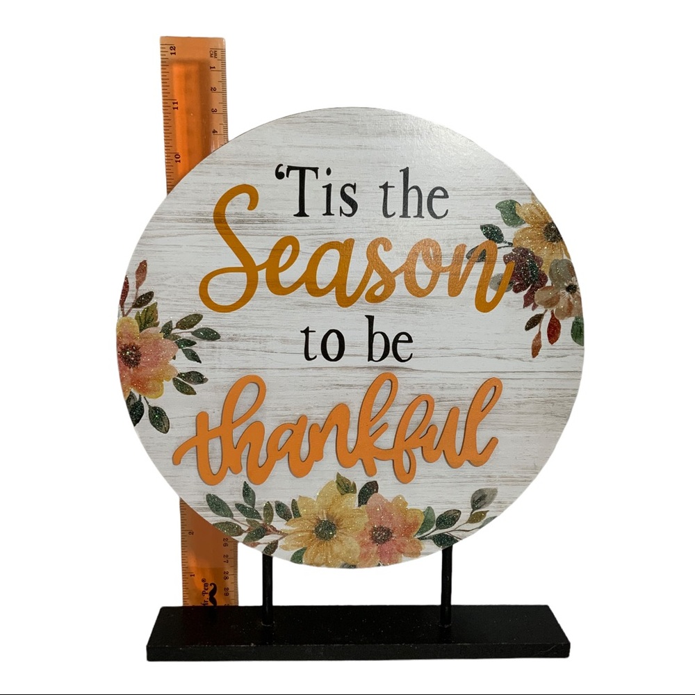 !! Sold !! Autumn Table Decor Pedestal Sign Tis The Season To be Thankful - Picture 13 of 16